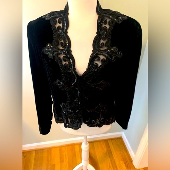 Farina Collections black velvet sequin jkt, size 10 - Picture 1 of 5